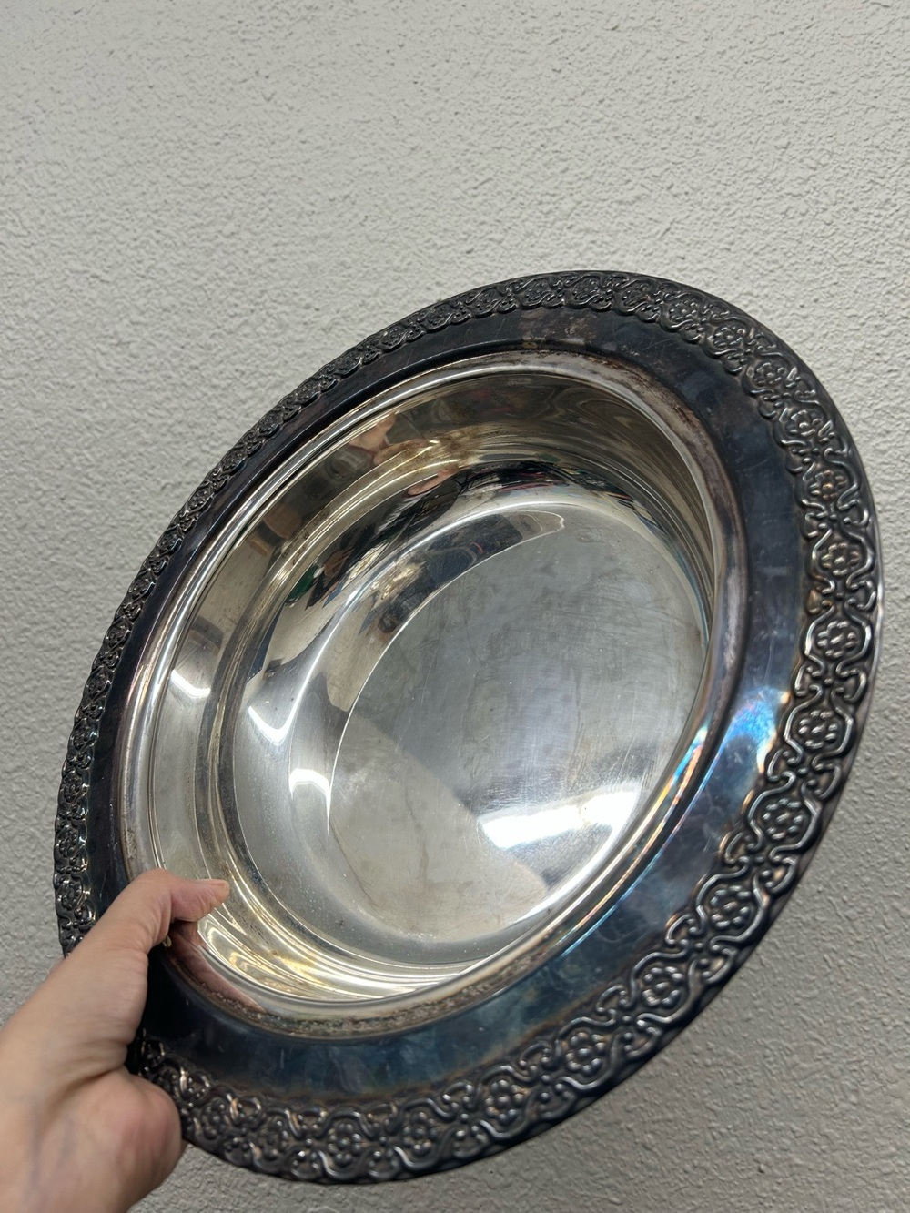 Silver Decorative Serving Bowl - Classic Baroque Rim vintage silver-plated dish